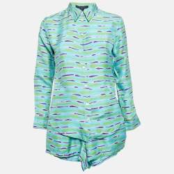 Louis Vuitton Blue Saturated Epi Print Silk Shirt and Shorts Set S