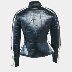 Louis Vuitton Navy Blue Textured Neoprene Biker Jacket M