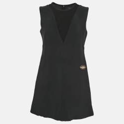 Pre Owned Louis Vuitton Black Silk Trim Wool Shift Mini Dress M