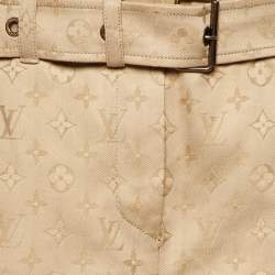 Pre Owned Louis Vuitton Beige Monogram Jacquard Cotton Belted Trousers M