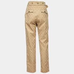Pre Owned Louis Vuitton Beige Monogram Jacquard Cotton Belted Trousers M