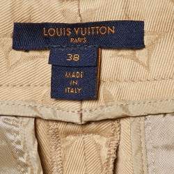 Pre Owned Louis Vuitton Beige Monogram Jacquard Cotton Belted Trousers M