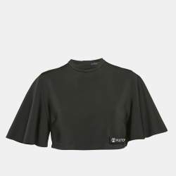 Louis Vuitton Black Jersey Cap Sleeves Crop Top L