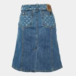Louis Vuitton Blue Washed Denim Logo Jacquard Detail Skirt L
