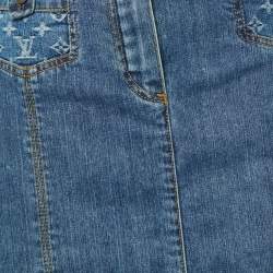 Louis Vuitton Blue Washed Denim Logo Jacquard Detail Skirt L