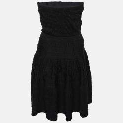 Pre Owned Louis Vuitton Black/Blue Silk Strapless Mini Dress S