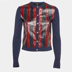 Louis Vuitton Blue/Red Striped Faux Leather and Knit Button Front Jacket S