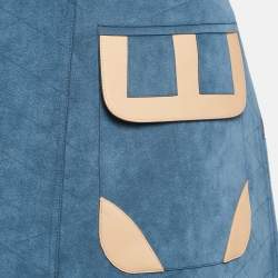 Pre Owned Louis Vuitton Blue Faux Suede Pocket Detail Knee Length Skirt M