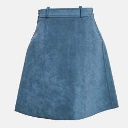 Pre Owned Louis Vuitton Blue Faux Suede Pocket Detail Knee Length Skirt M