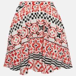 Louis Vuitton White Monogram Tile Print Silk Mini Skirt S