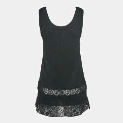 Pre Owned Louis Vuitton Black Lace Trim Jersey Tank Top S