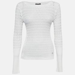 Pre Owned Louis Vuitton White Patterned Knit Full Sleeve Sweater Top M