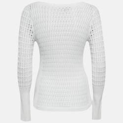 Pre Owned Louis Vuitton White Patterned Knit Full Sleeve Sweater Top M