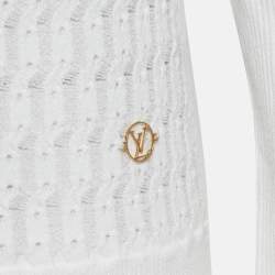 Pre Owned Louis Vuitton White Patterned Knit Full Sleeve Sweater Top M