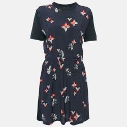 Louis Vuitton Navy Blue Printed Silk and Jersey Mini Dress L