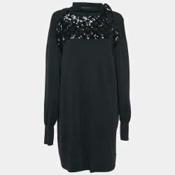 Louis Vuitton Black Sequin Monogram Embellished Wool Knit Sweater Dress XL