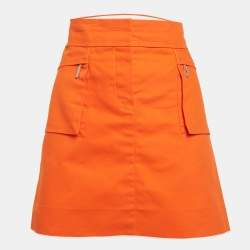 Pre Owned Louis Vuitton Orange Cotton Pocket Detail Mini Skirt M