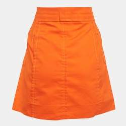 Pre Owned Louis Vuitton Orange Cotton Pocket Detail Mini Skirt M