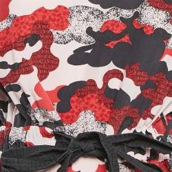 Pre Owned Louis Vuitton Black Printed Silk and Cotton Knit Tie-Up Waist Mini Dress XL