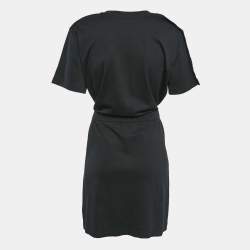 Pre Owned Louis Vuitton Black Printed Silk and Cotton Knit Tie-Up Waist Mini Dress XL