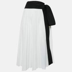 Louis Vuitton Black/White Bow Detail Cotton Pique Pleated Wrap Skirt M