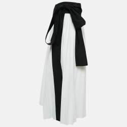 Louis Vuitton Black/White Bow Detail Cotton Pique Pleated Wrap Skirt M