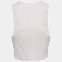 Pre Owned Louis Vuitton White Rib Knit Chain Detail Tank Top L