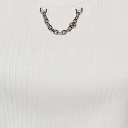 Pre Owned Louis Vuitton White Rib Knit Chain Detail Tank Top L