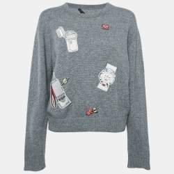 Louis Vuitton Grey Cashmere Patch Detail Sweater M