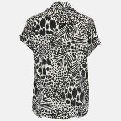 Louis Vuitton Black/White Printed Silk Metal Neck Detail Top M