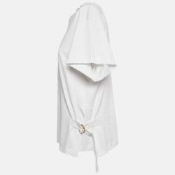 Pre Owned Louis Vuitton White Cotton Knit Neck Detail Top L