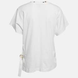 Pre Owned Louis Vuitton White Cotton Knit Neck Detail Top L