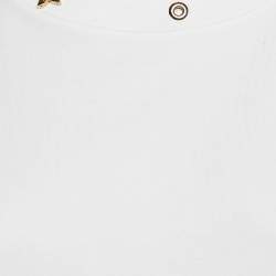 Pre Owned Louis Vuitton White Cotton Knit Neck Detail Top L