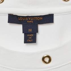 Pre Owned Louis Vuitton White Jersey Metal Logo Embellished Neck T-Shirt M