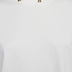 Pre Owned Louis Vuitton White Jersey Metal Logo Embellished Neck T-Shirt M