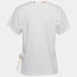 Pre Owned Louis Vuitton White Jersey Metal Logo Embellished Neck T-Shirt M