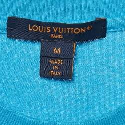 Pre Owned Louis Vuitton Blue Cotton Knit Crew Neck Crop Top M