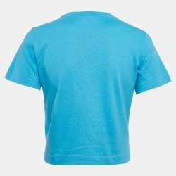 Pre Owned Louis Vuitton Blue Cotton Knit Crew Neck Crop Top M