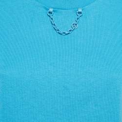 Pre Owned Louis Vuitton Blue Cotton Knit Crew Neck Crop Top M