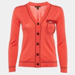 Louis Vuitton Coral Red Contrast Knit Cardigan XS