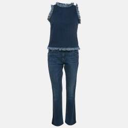 Louis Vuitton Blue Denim Frayed Top and Jeans Set M