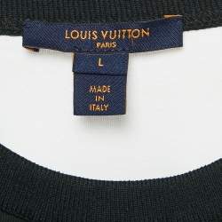 Pre Owned Louis Vuitton Black/White Logo Printed Cotton Chain Detail Crew Neck T-Shirt L