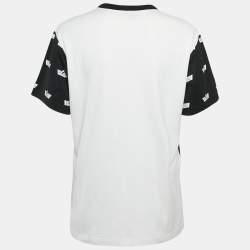 Pre Owned Louis Vuitton Black/White Logo Printed Cotton Chain Detail Crew Neck T-Shirt L