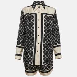 Louis Vuitton Black Monogram Print Silk Shirt and Shorts Set M