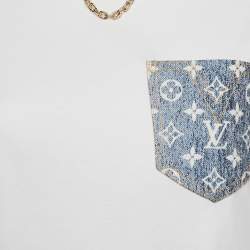 Louis Vuitton White Cotton Logo Jacquard Denim Pocket Detail T-Shirt XS