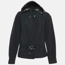 Louis Vuitton Black Nylon and Cotton Detachable Hoodie Button Front Jacket S