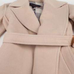 Louis Vuitton Beige Wool Damier Azur Short Wrap Coat Size 36