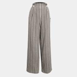 Louis Vuitton Grey Striped Wool High-Waist Wide Leg Trousers M