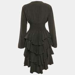 Louis Vuitton Black Crepe Shirring Detail Tiered Short Dress L