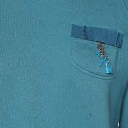 Louis Vuitton Teal Blue Cotton Bow Lock Charm Patch Pocket Fleece Sweater M
